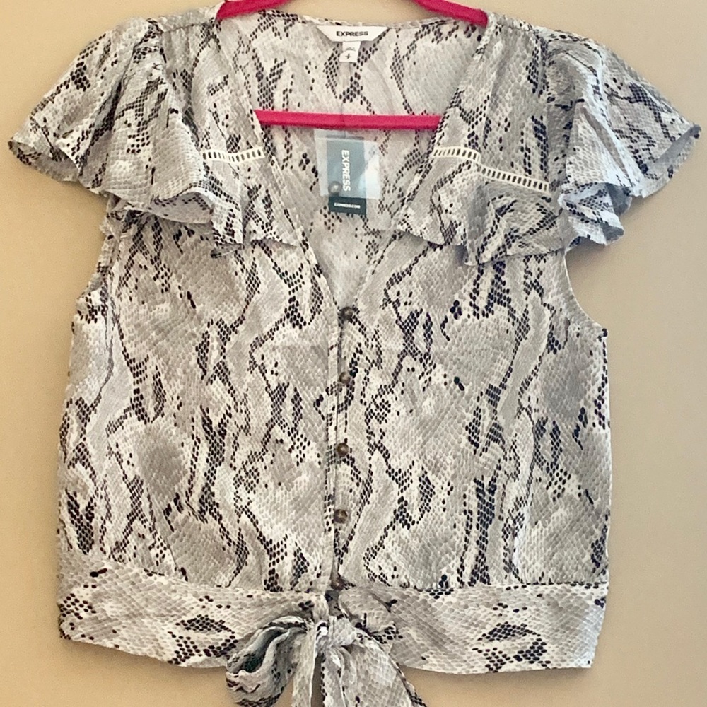 NWT Express Grey and Black Snakeskin Blouse